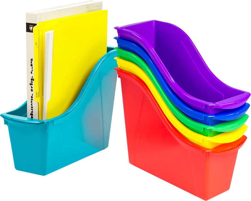 Storex Small Book Bin â€“ Interlocking Plastic Organizer for Home, Office and Classroom, Assorted STEM, 6-Pack (70113A06C) - Image 1